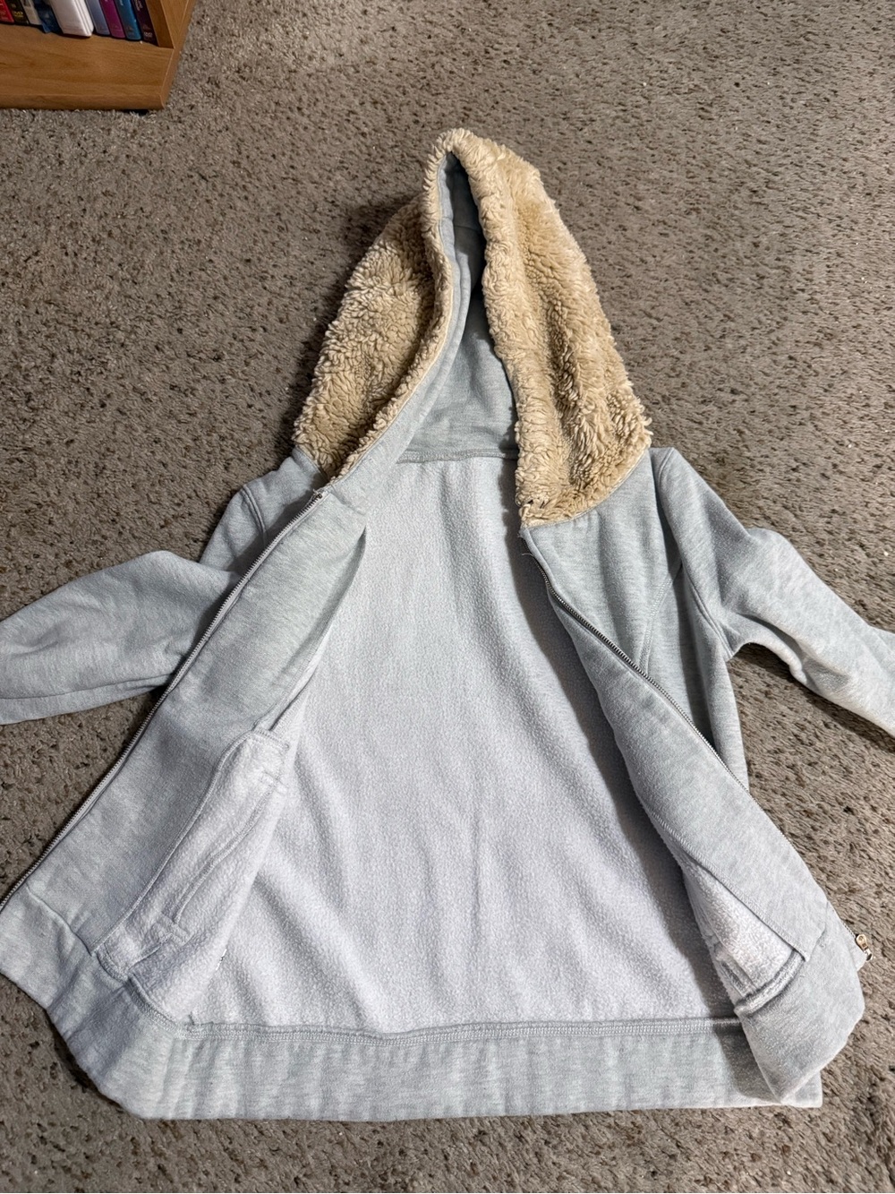 Cozy Heather Hooded Jacket with Faux-Sherpa Lining - Light Gray & Cream